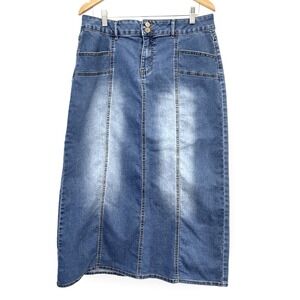 Cato Womens Denim‎ Jean Maxi Skirt Medium Wash Size 14 Modest Back Slit 90s Y2K